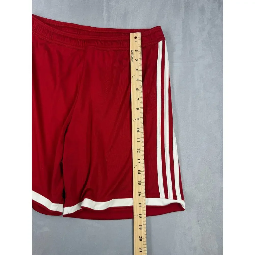 Adidas Embroidered Climalite Men's Shorts L Red 3-Stripe Athletic Gym 7” Inseam